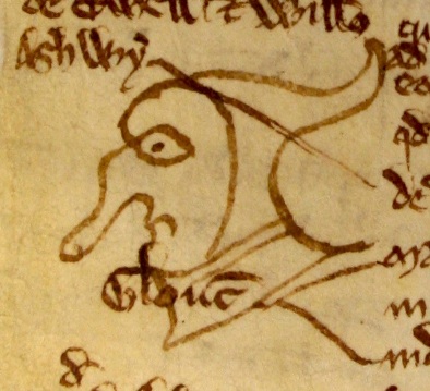 Caricatured head in close up, E 159/31, m. 13.