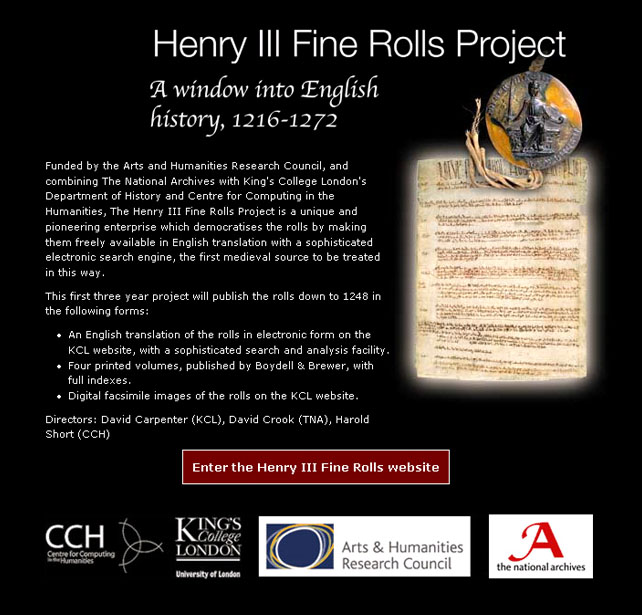 Splash Page for Henry III Fine Rolls Project